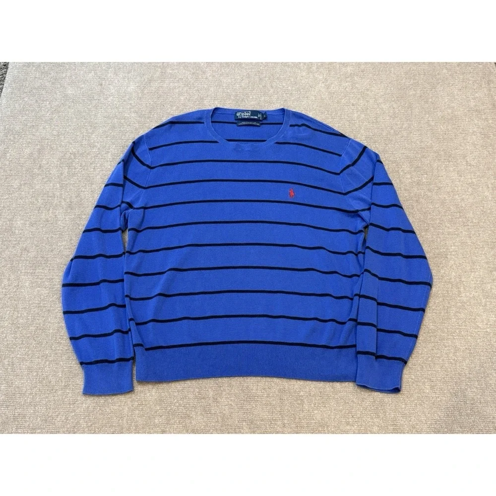 Polo Ralph Lauren Pima Cotton Italian Yarn Knit Sweater Blue Pullover Large